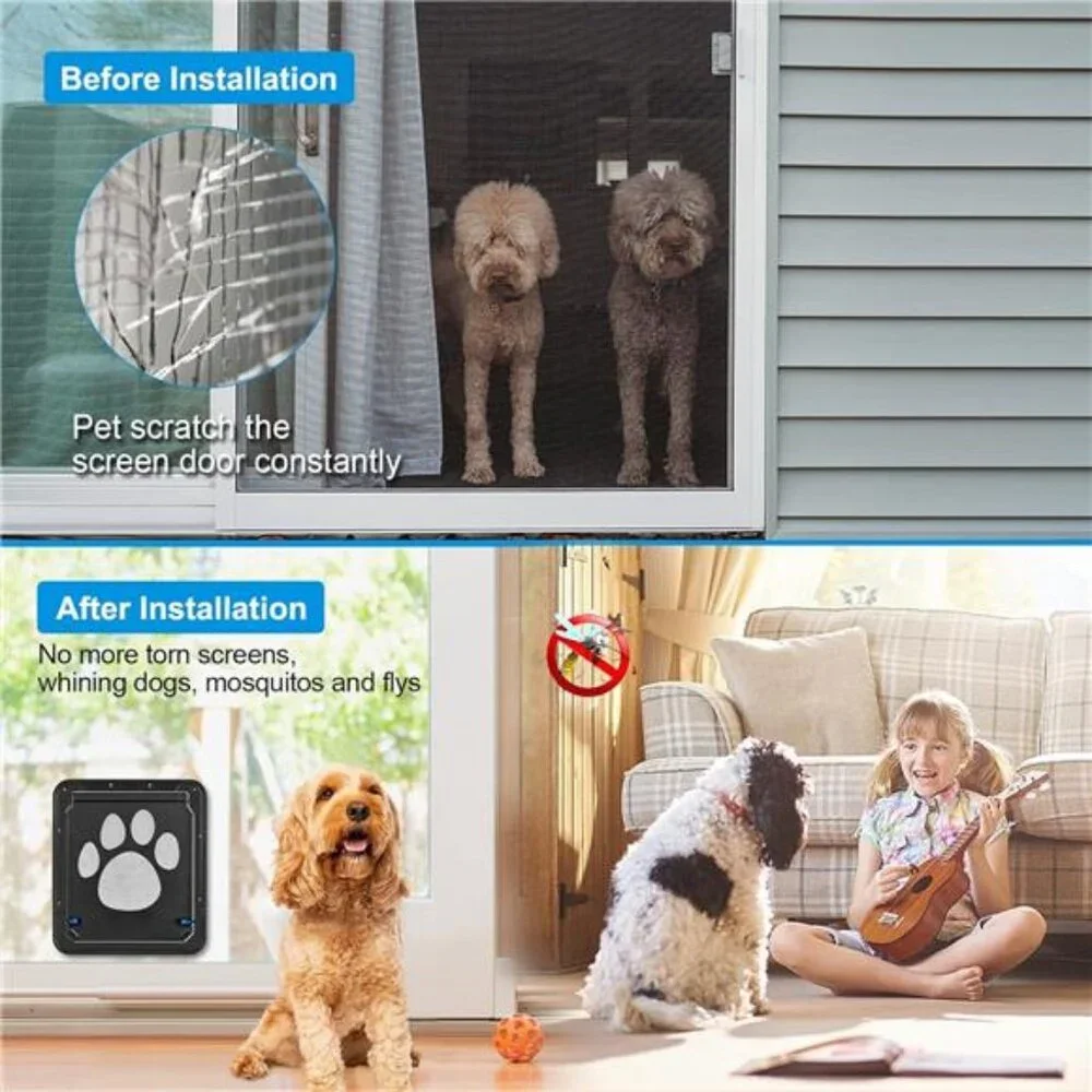 Dog Screen Door, Inside Door Flap 12x14x0.4 Inch, Lockable Pet Screen Door